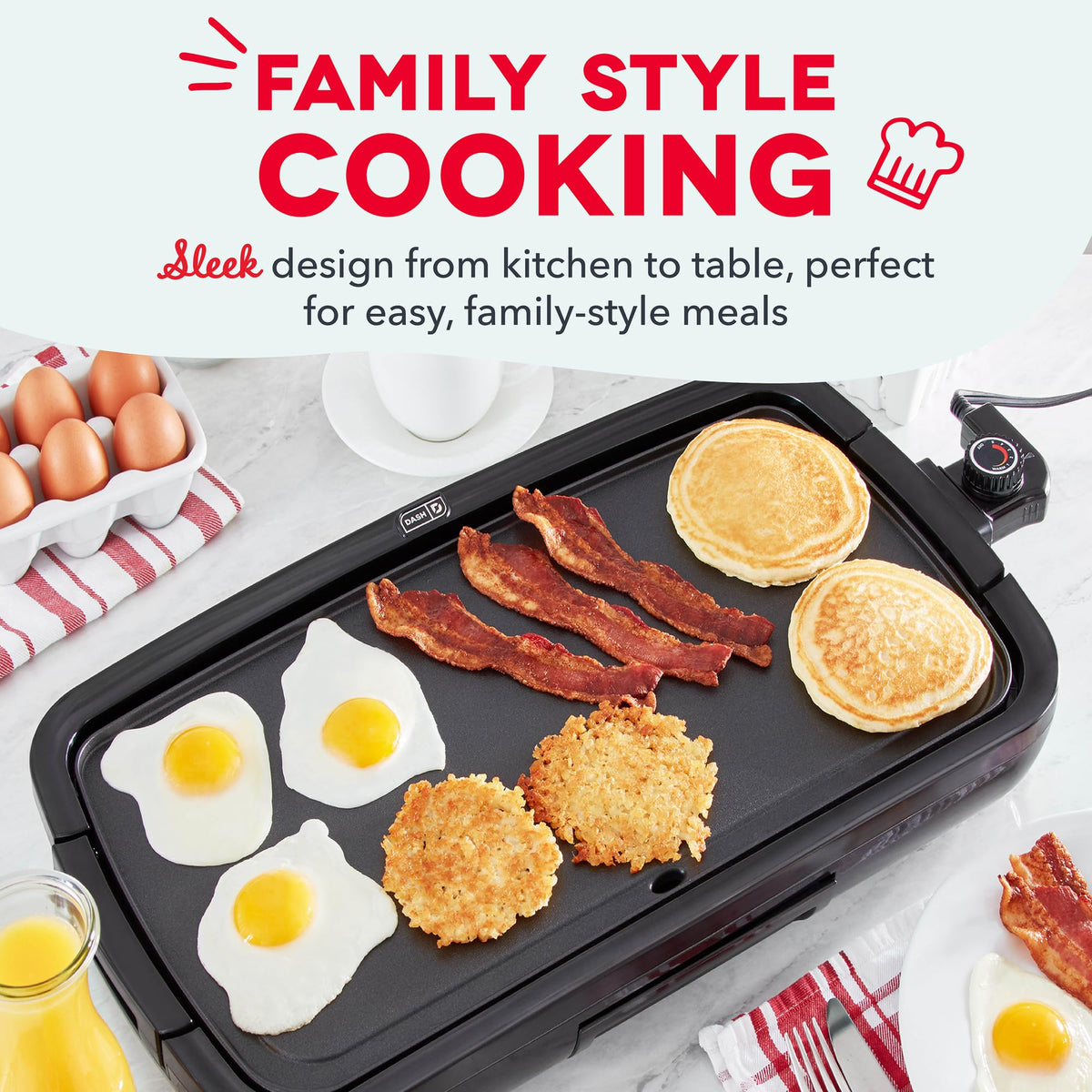 Dash Deluxe Everyday Griddle burgers – spacious cooking area for even searing.