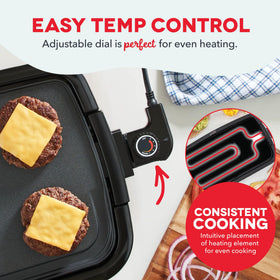 Dash Deluxe Everyday Griddle grease tray – catches drips, keeping counters cleaner.