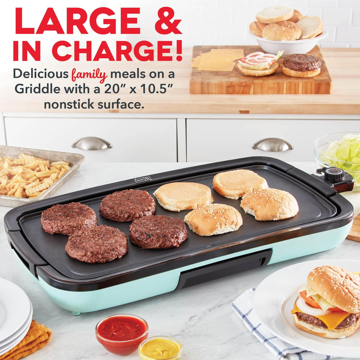 Spacious 20x10.5 inch cooking area on the griddle for multiple items