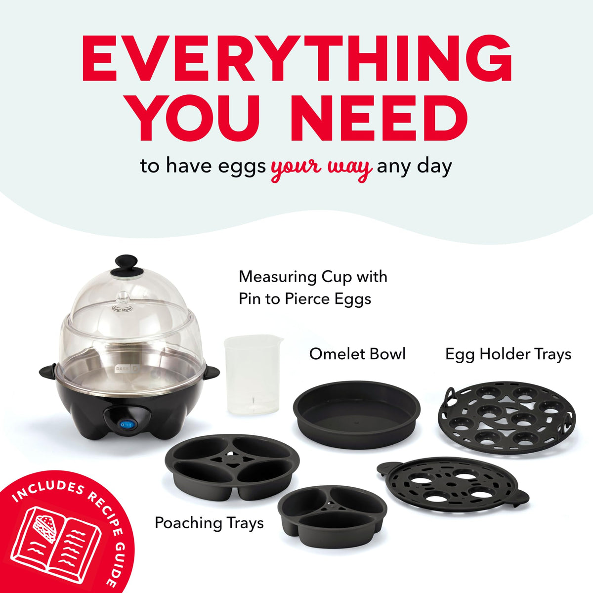 Measuring guide included for precise cooking with the Dash Deluxe