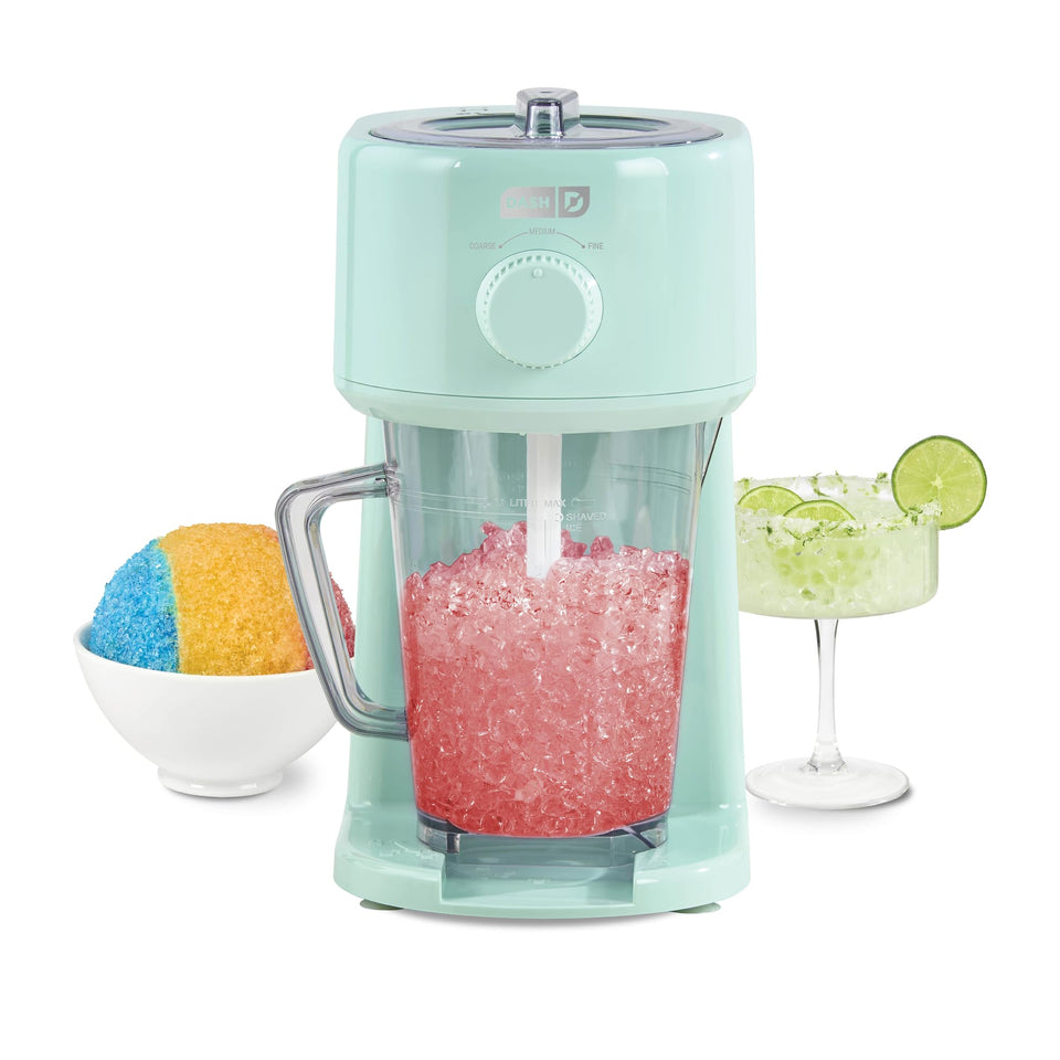 Dash Deluxe Shaved Ice Maker snow cone setup showing ice texture and cone prep