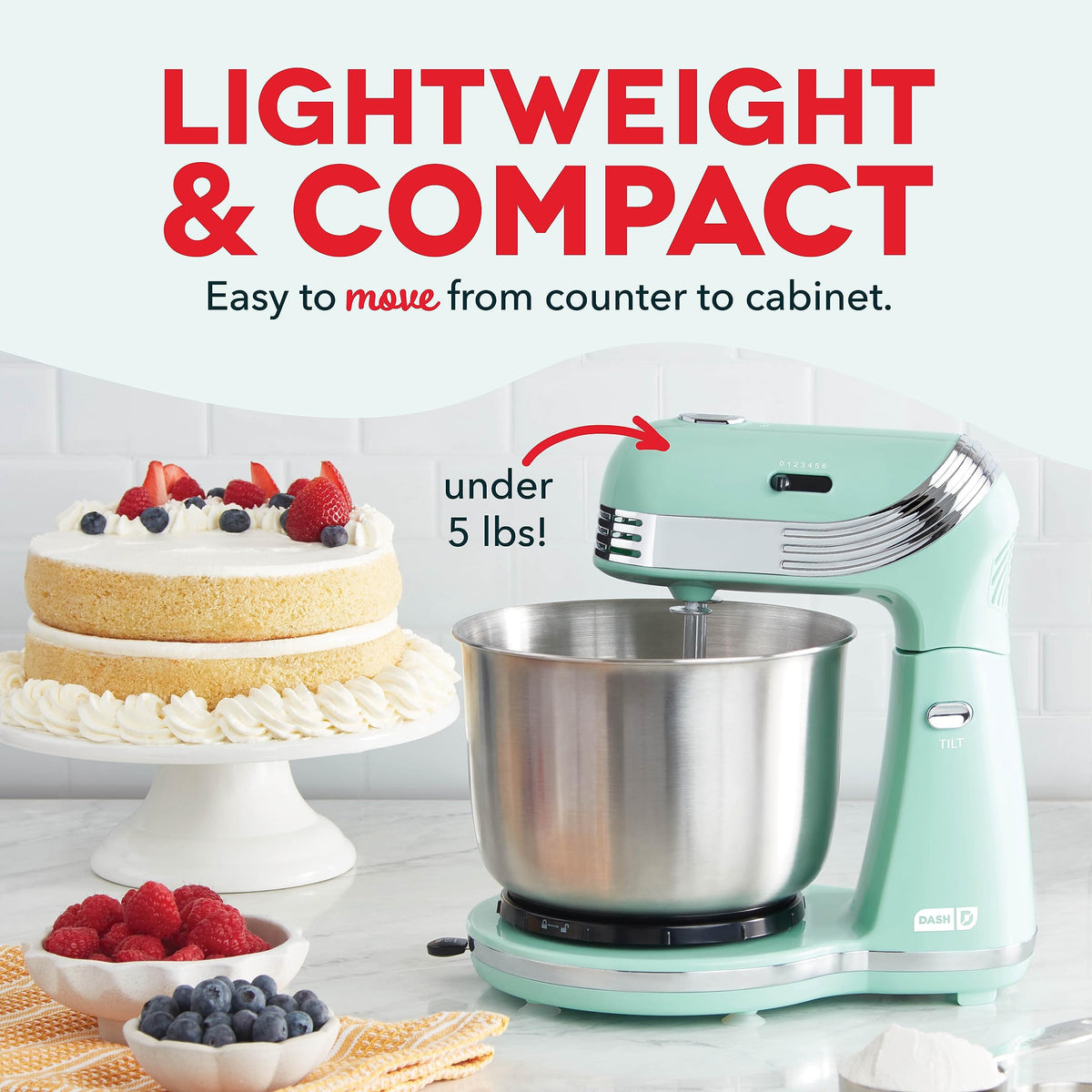 Dash Everyday Stand Mixer Aqua 3qt bowl ready for family favorites.