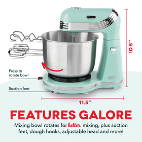Dash Everyday Stand Mixer Aqua dishwasher-safe parts simplify cleanup.