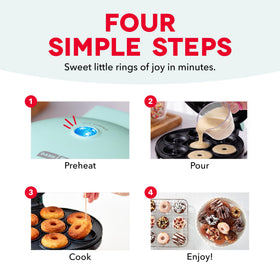 DASH Express Mini Donut Maker bakes seven mini donuts at once for gatherings.