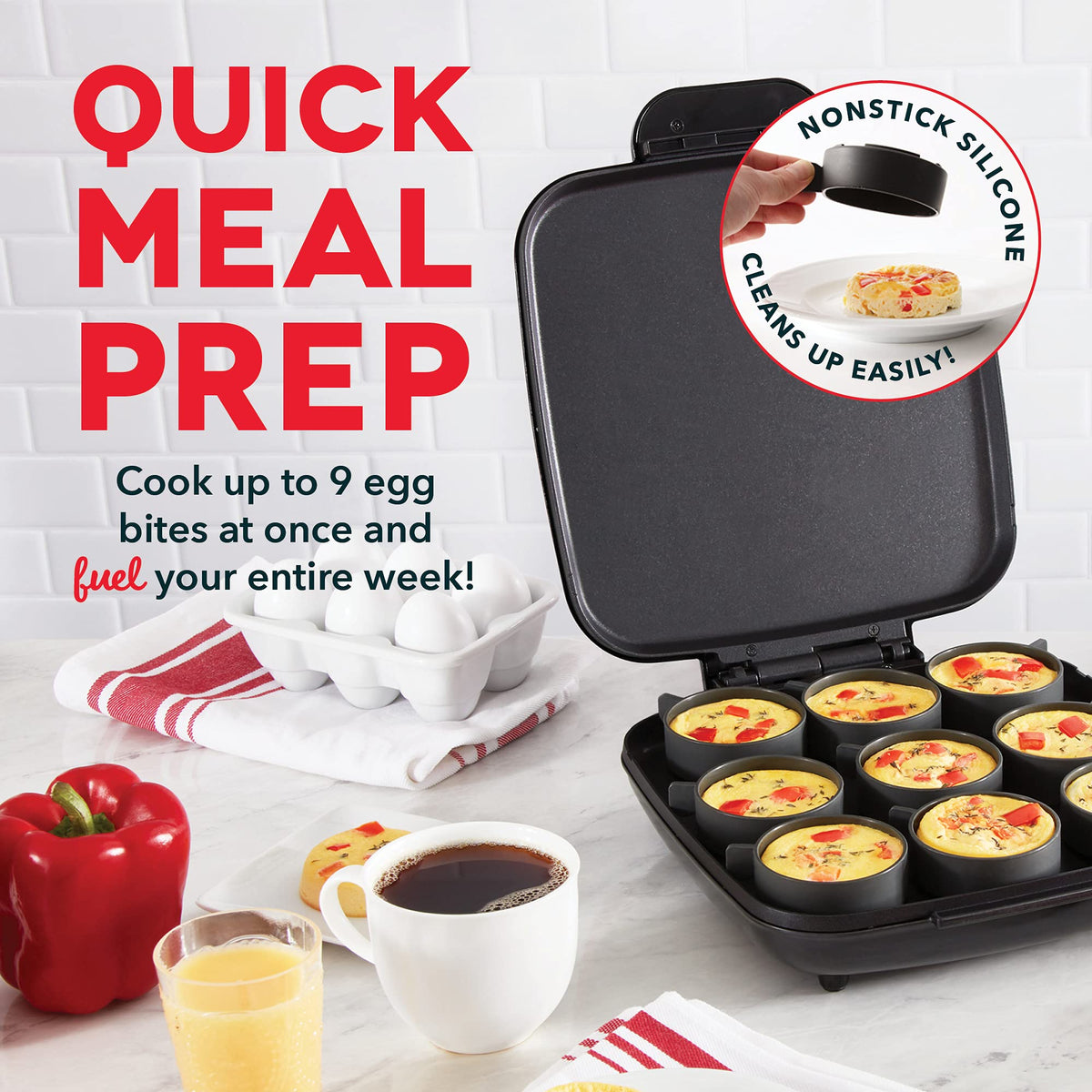Dash Egg Bite Maker compact design fits small kitchens