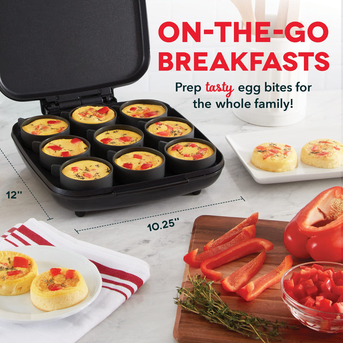 Dash Family Size Egg Bite Maker silicone cups releasing bites easily for fluffy results