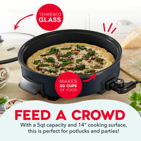 DASH skillet with tempered glass lid watches progress while sealing moisture.