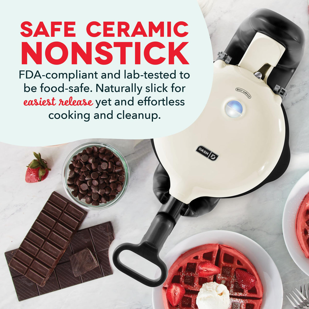 Dash Flip Belgian Waffle Maker has indicator lights for precise timing.