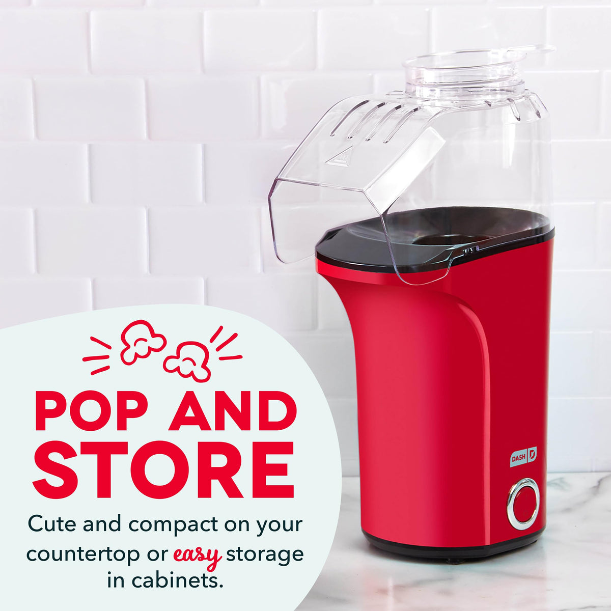 Compact design of the Dash Fresh Pop popcorn maker fits small spaces