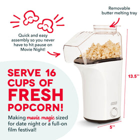 DASH measuring cup image demonstrates precise kernel portions for consistent, fluffy popcorn.
