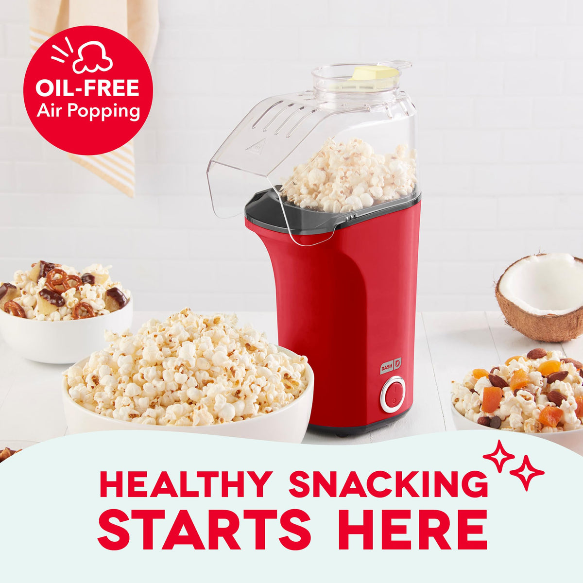 Close-up of the measuring cup with the Dash Fresh Pop popcorn maker for precise portions