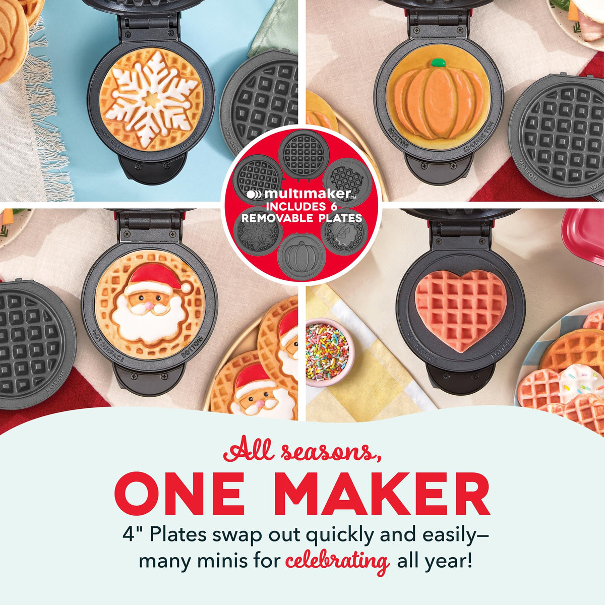 DASH Holiday MultiMaker Santa plate creates playful holiday waffles for family mornings