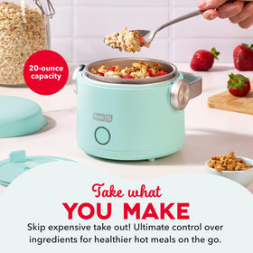 Dash Hot2Go Aqua 20-ounce capacity ready for reheating at your desk.
