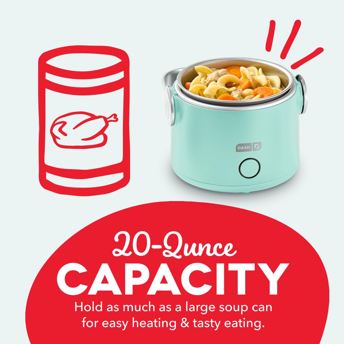 Dash Hot2Go Aqua silicone locking lid keeps contents secure during transit.