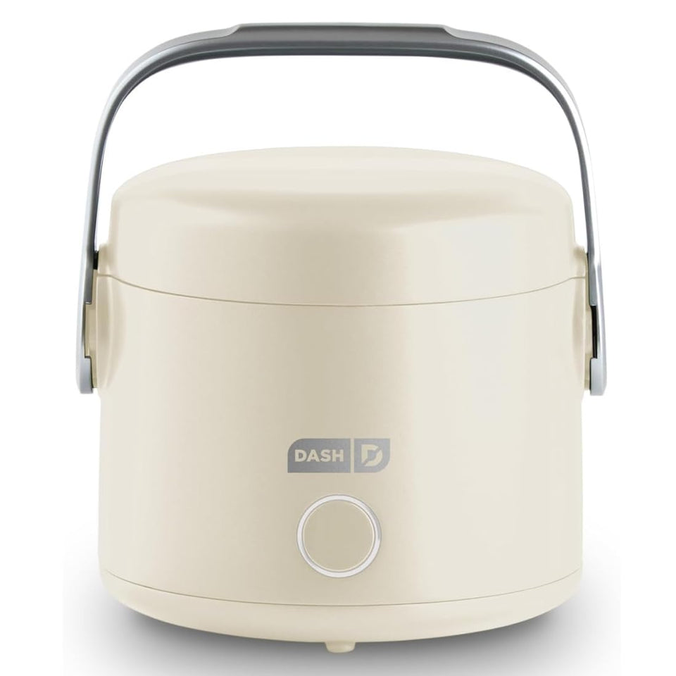Dash Hot2Go Cream front view with portable handle for easy transport
