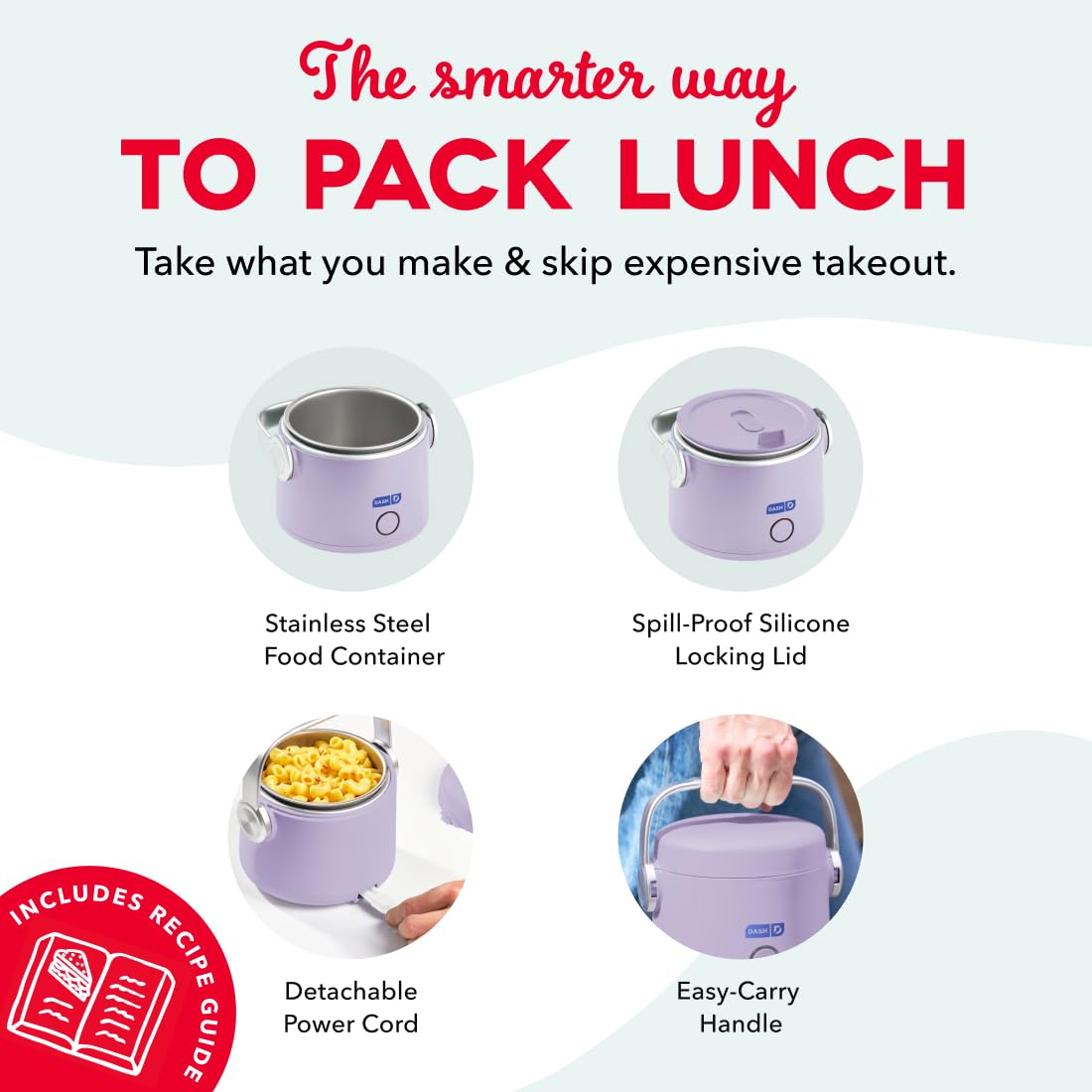 DASH Hot2Go lavender locking lid to prevent spills on the go