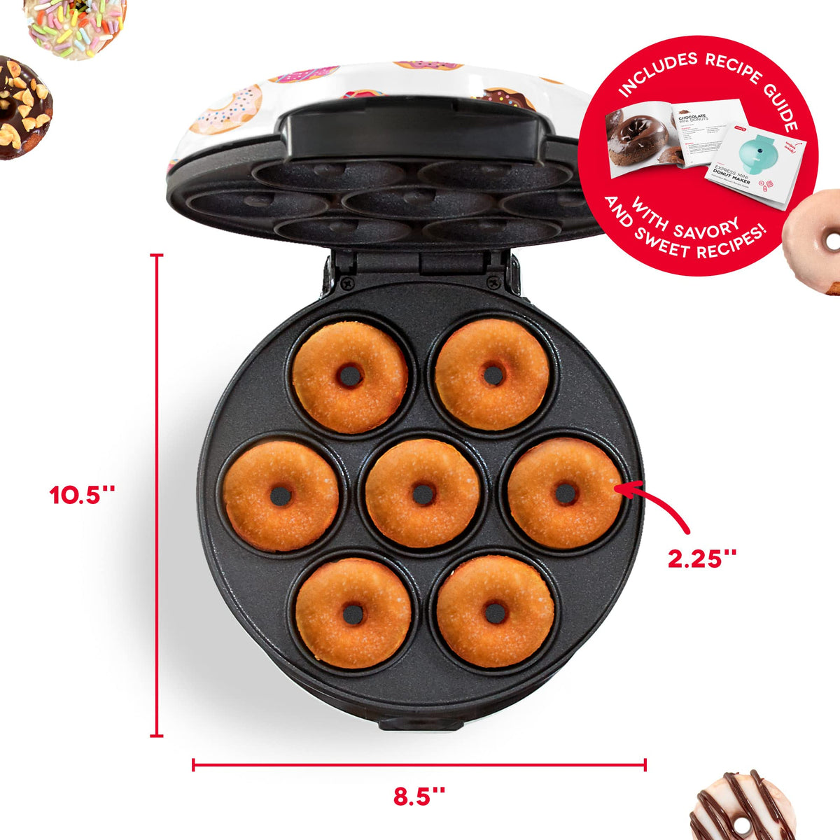 DASH Mini Donut Maker nonstick surface for easy release.