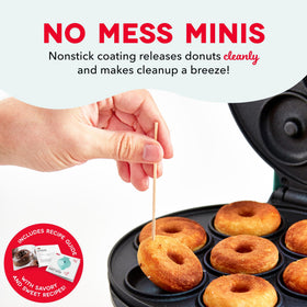 DASH Mini Donut Maker recipe book included for flavor ideas.