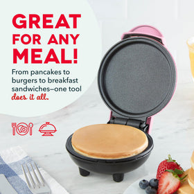 Dash Mini Maker Griddle pink, portable for dorms and travel.