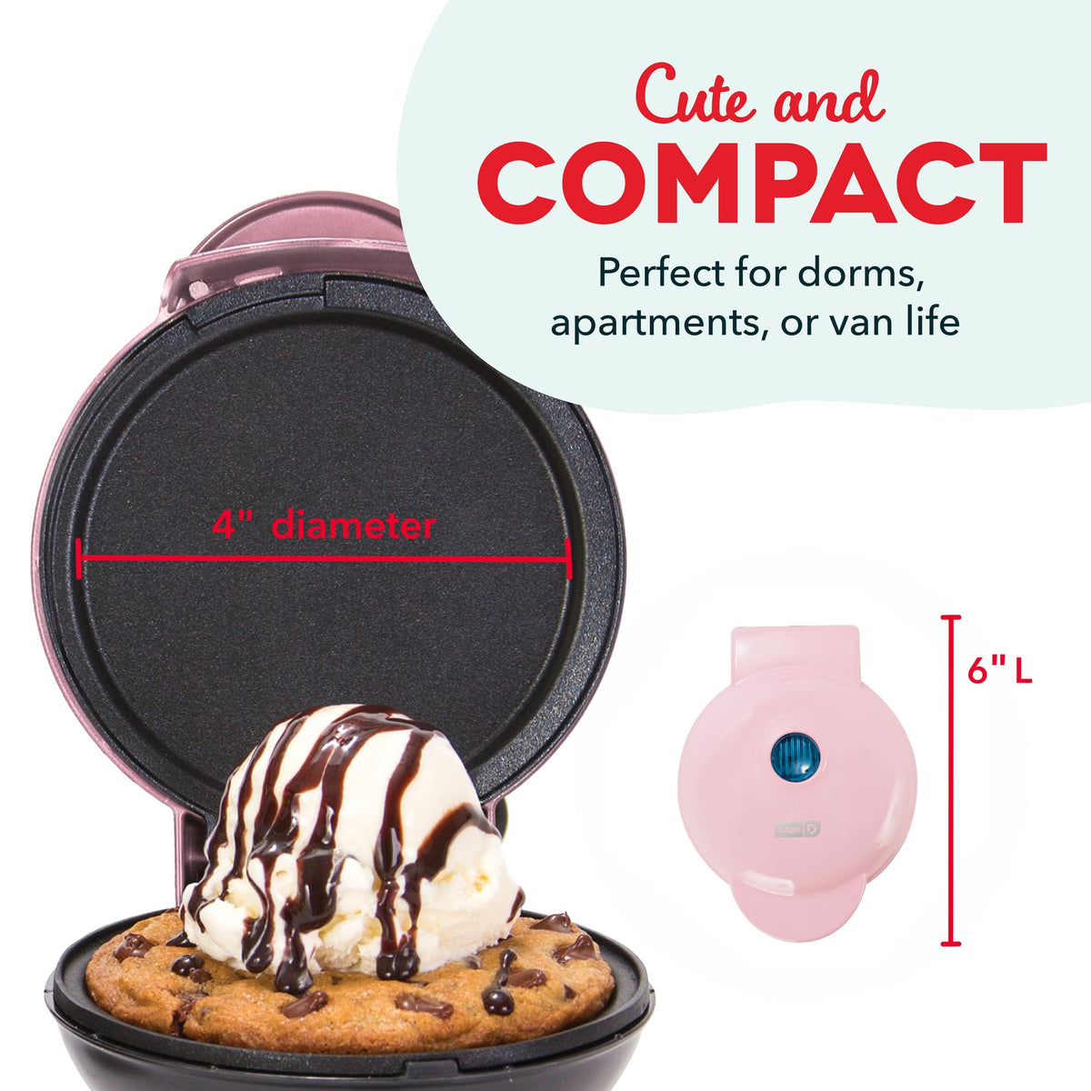 Dash Mini Maker Griddle pink, PTFE nonstick surface for easy release.