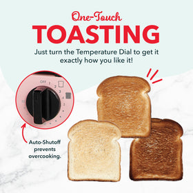 DASH mini toaster oven slide-out crumbs tray highlights quick, mess-free maintenance.