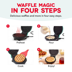 DASH Mini Waffle Maker family breakfast setup, perfect for kid-friendly treats.