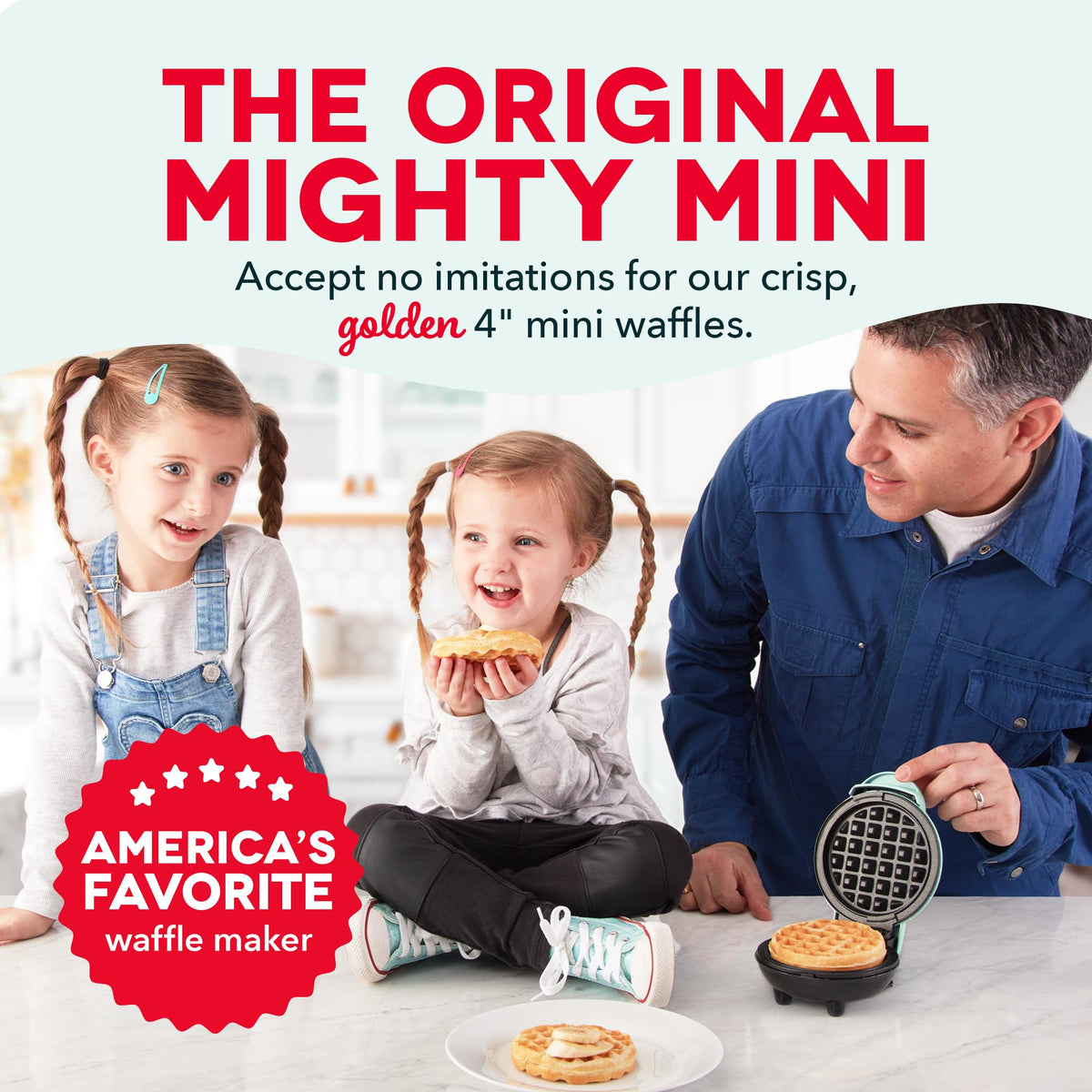 Dash Mini Waffle Maker nonstick surface ensures easy food release.