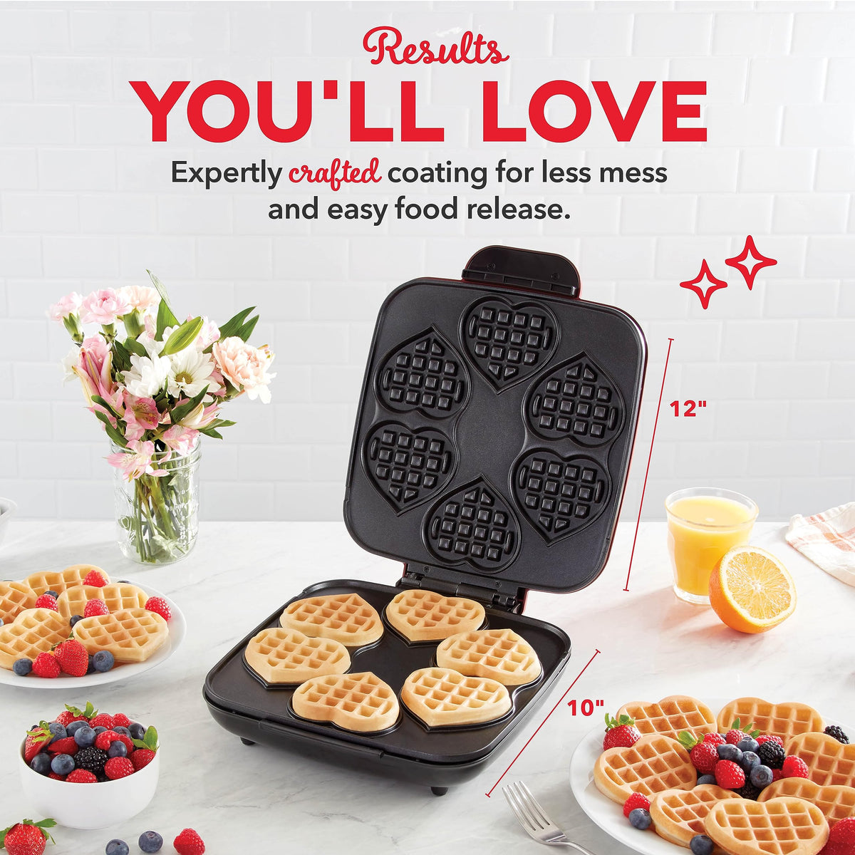 Dash Multi Mini Heart Waffle Maker compact design fits crowded countertops