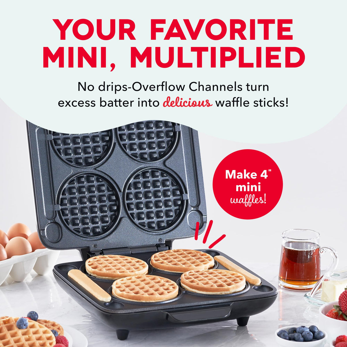 Dash Multi Mini Waffle Maker — dual nonstick plates for even browning and fast heating.