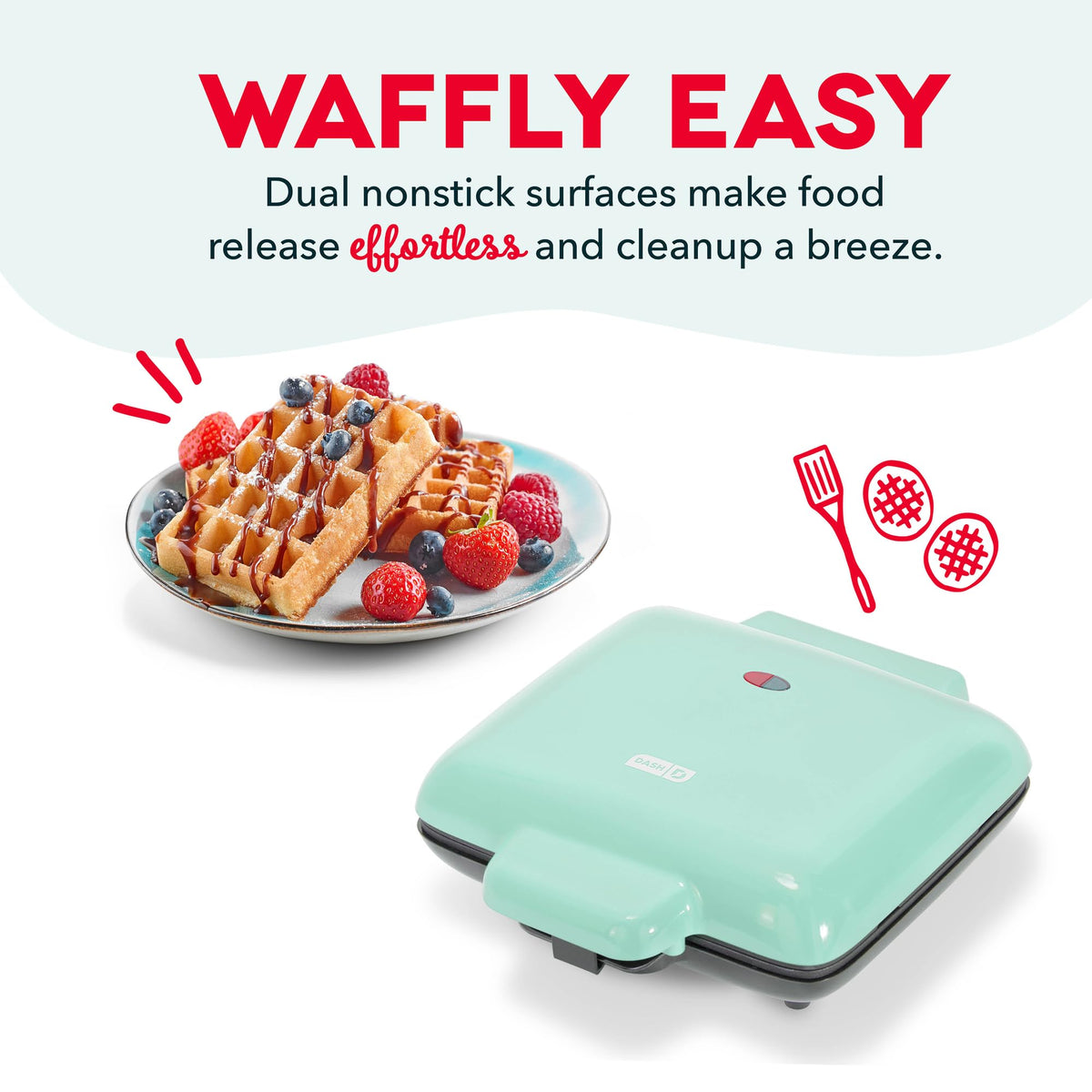 DASH Multi Mini Waffle Maker easy-release surface helps waffles pop out neatly