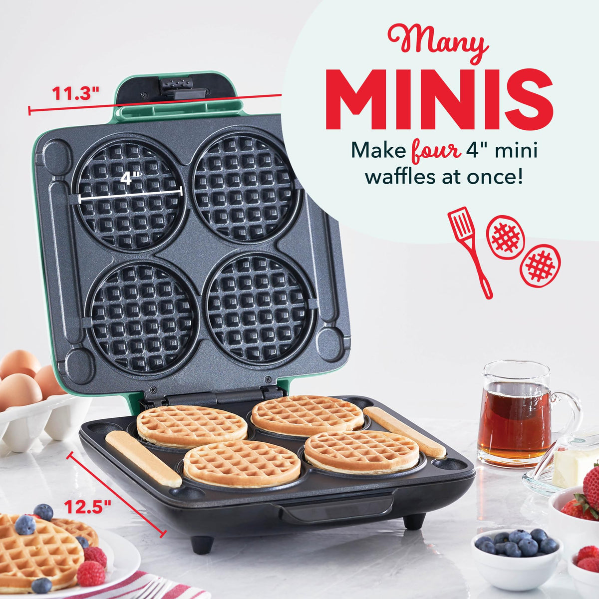 DASH Multi Mini Waffle Maker waffles cooking with even heat for golden results