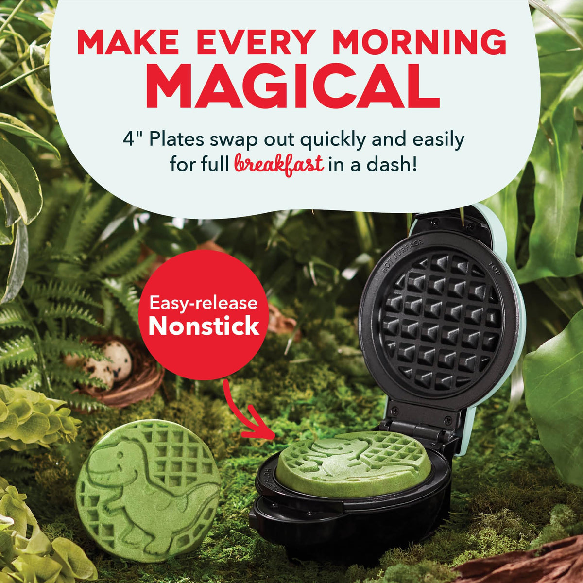 Dash MultiMaker Mini System dual nonstick surfaces for easy release and browning