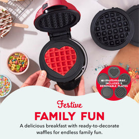Dash MultiMaker Mini waffle batter pour demonstrates quick prep for breakfast.