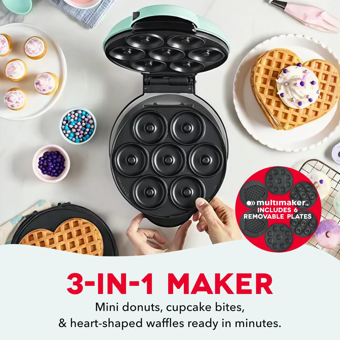 Dash MultiMaker mini cupcakes ready for decoration on the counter