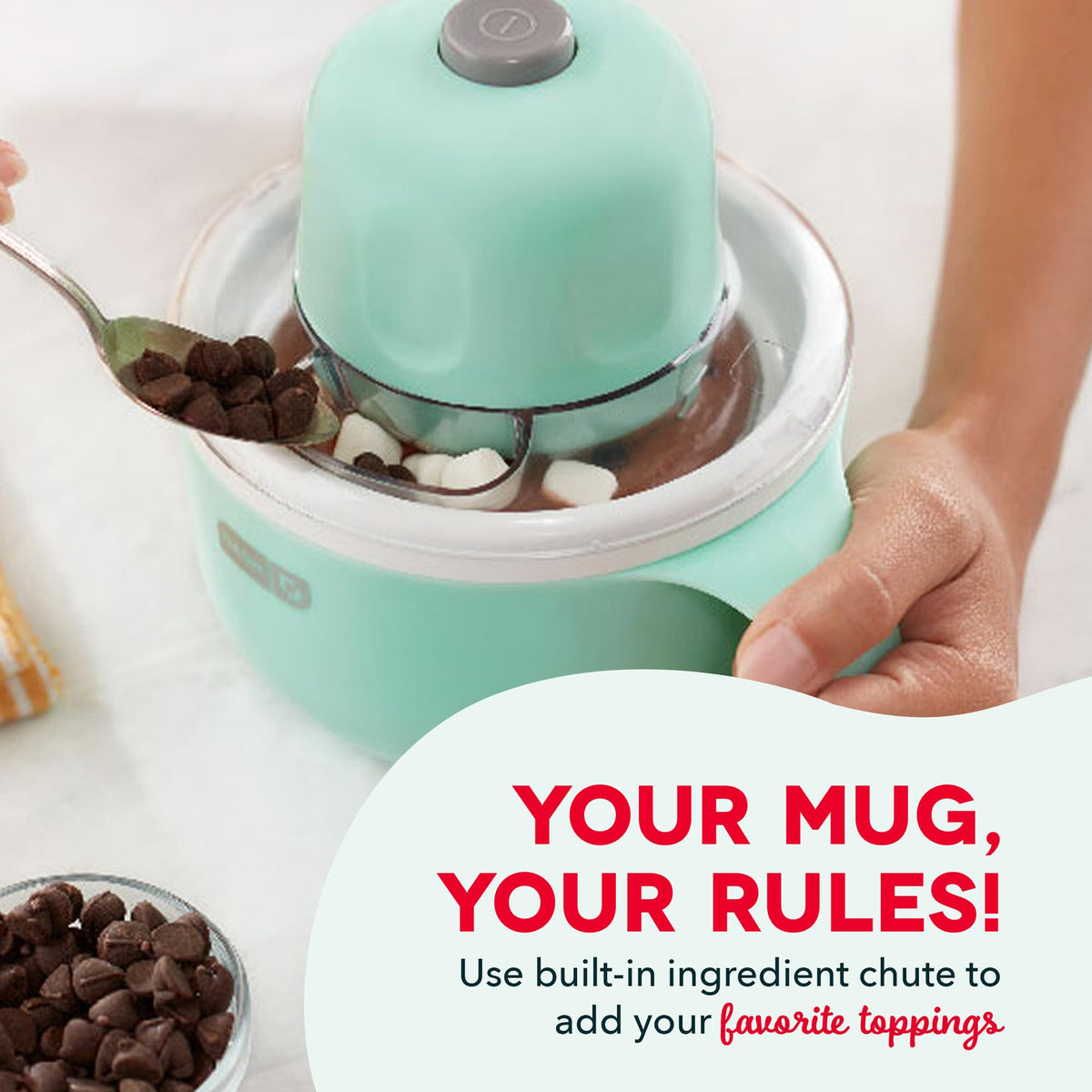 The Dash My Mug quick-freeze bowl speeds dessert prep