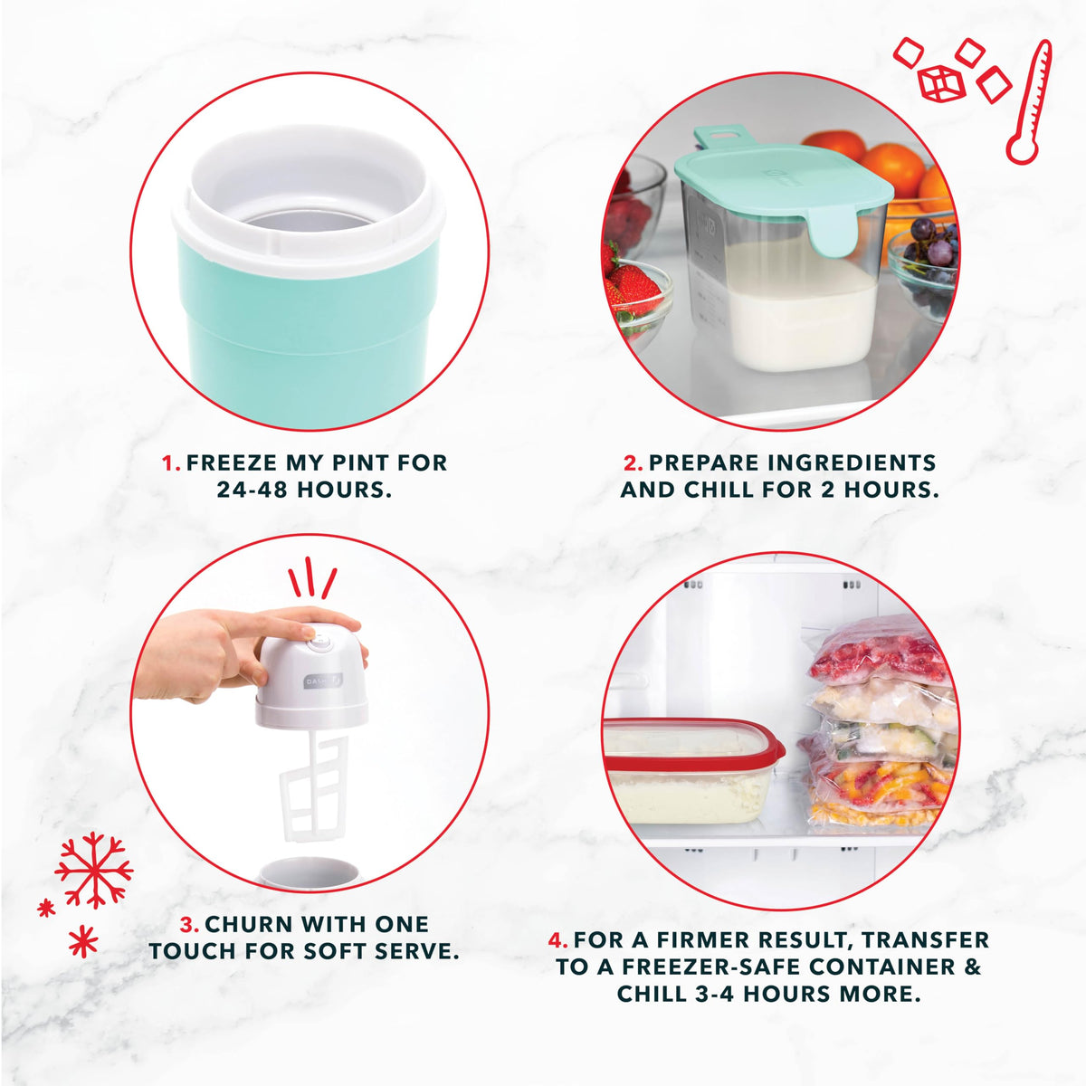 Dash My Pint makes gelato, sorbet, or frozen yogurt in small batches.