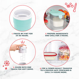 Dash My Pint makes gelato, sorbet, or frozen yogurt in small batches.