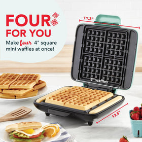 DASH No-Drip Waffle Maker Aqua with easy-release surface for quick cleanup