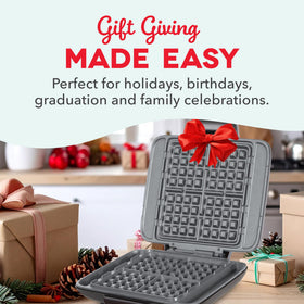 DASH No-Drip Waffle Maker Aqua even browning on each waffle