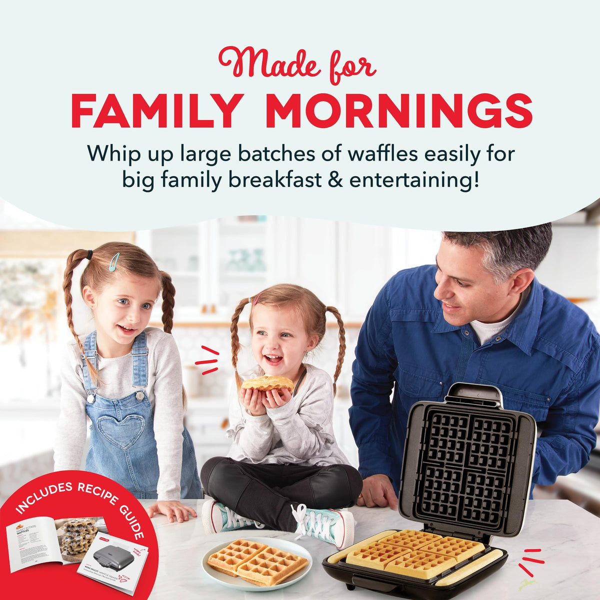 DASH No-Drip Waffle Maker Aqua indicator light signals ready waffles