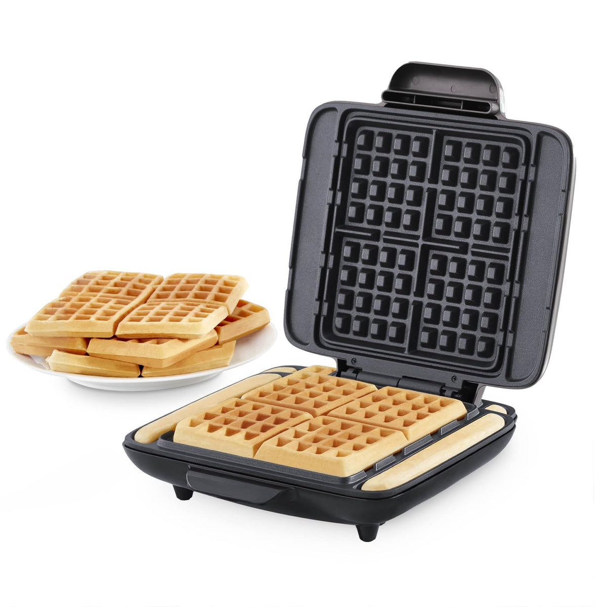 DASH No-Drip four-waffle batch ready in minutes for busy mornings.