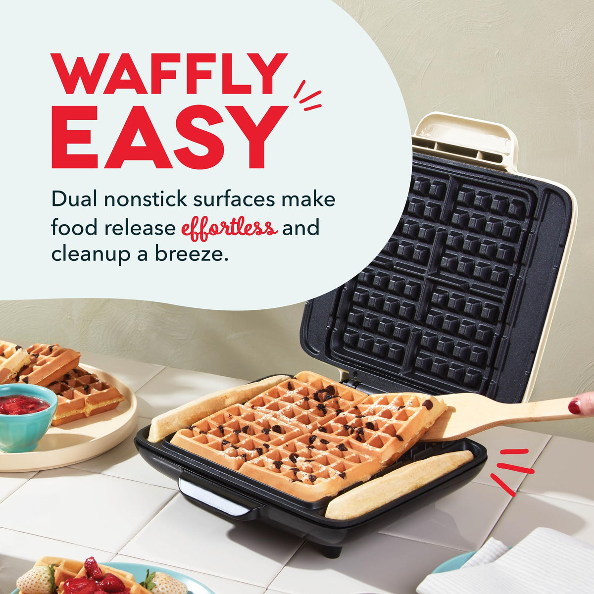 DASH No-Drip Waffle Maker overflow channels keep counters clean
