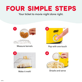 DASH Peanuts Fresh Pop popcorn maker shows 16-cup serving, ideal for gatherings.