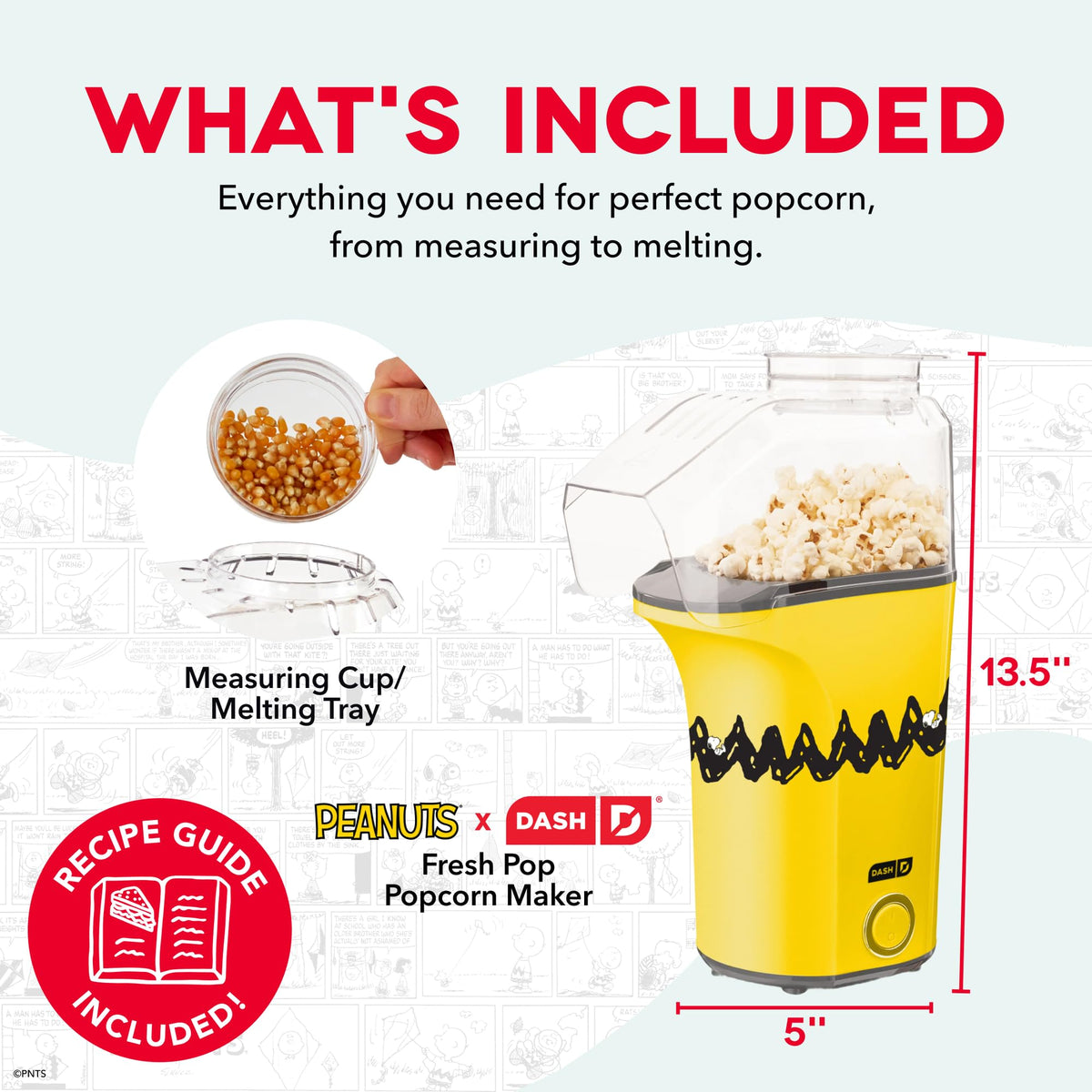 DASH Peanuts Fresh Pop popcorn maker in use, hot air pops oil-free snacks.