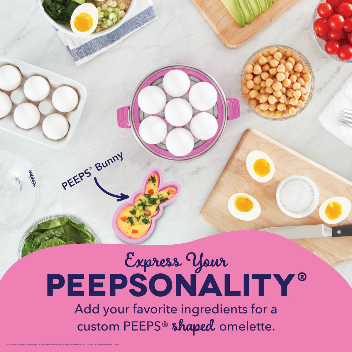 Dash PEEPS egg cooker with omelet bowl for quick morning omelets