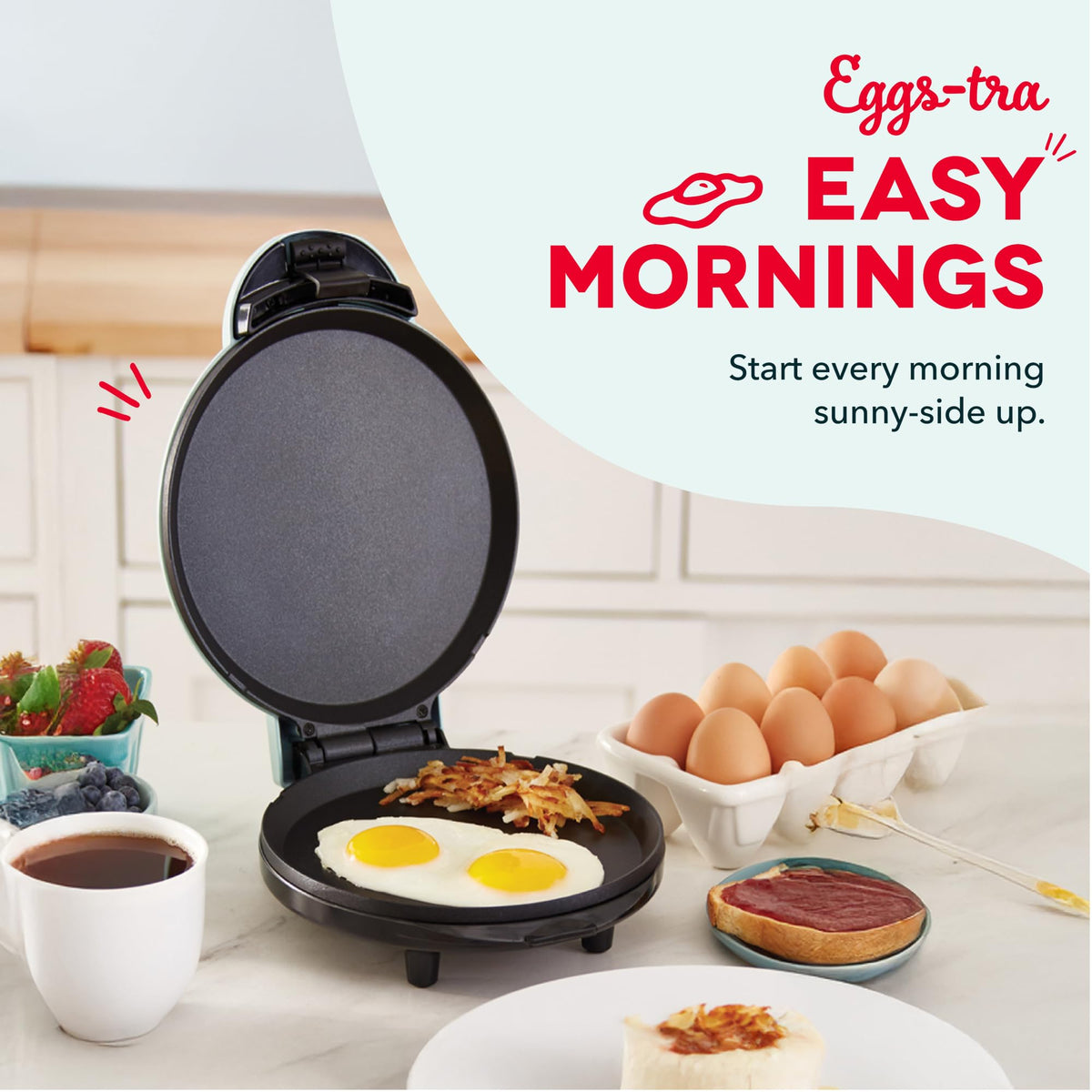 DASH Round Express Electric non-slip feet stabilize breakfast prep.