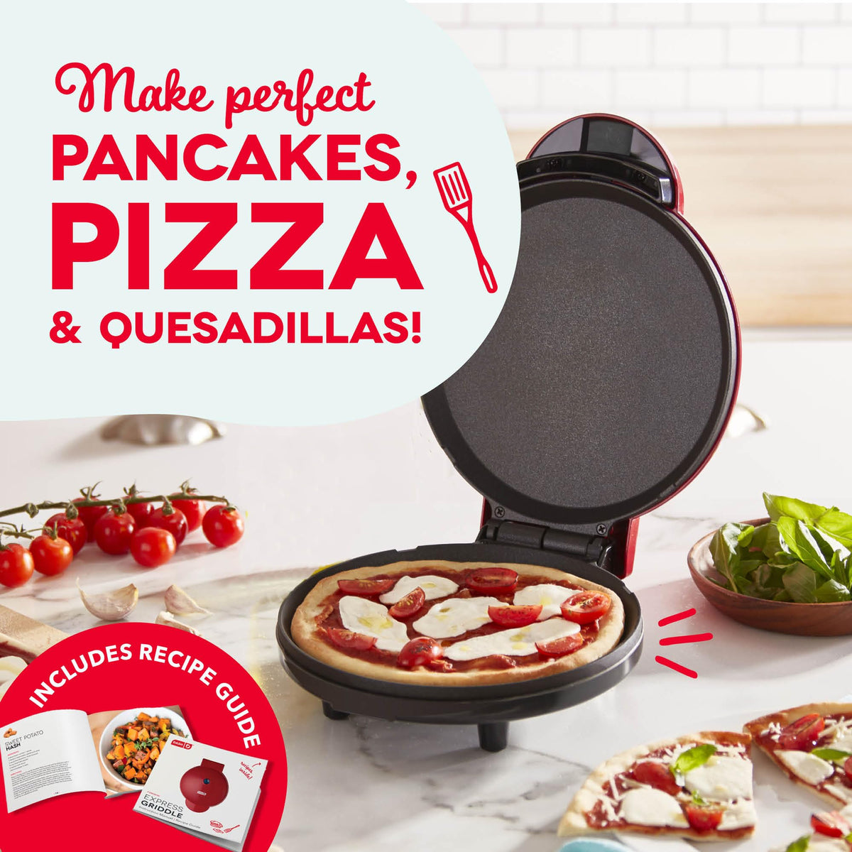 DASH Round Express Electric nonstick surface for easy food release.