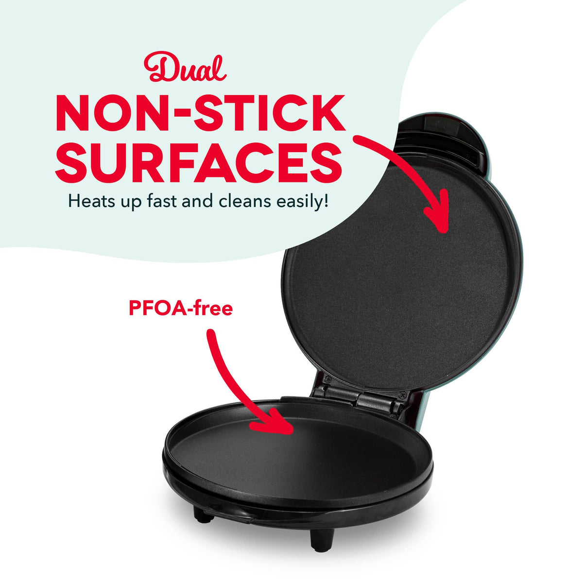 Dash Round Express Griddle's indicator light signals readiness for sizzling batter.