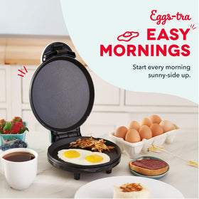 Dash Round Express Griddle with non-slip feet stays steady during cooking.