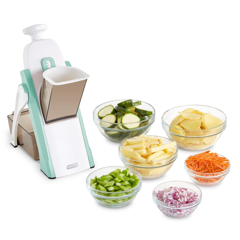 Dash Safe Slice Mandoline in compact foldable form ideal for small kitchens.